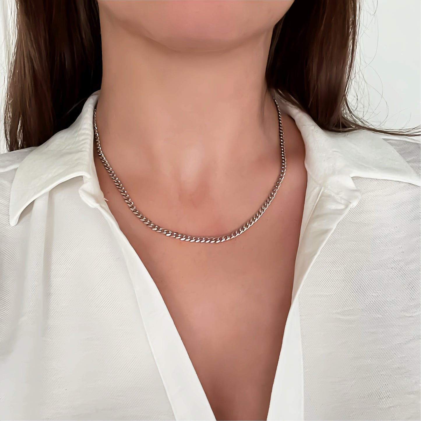 Cuban Necklace Silver Colored 4mm