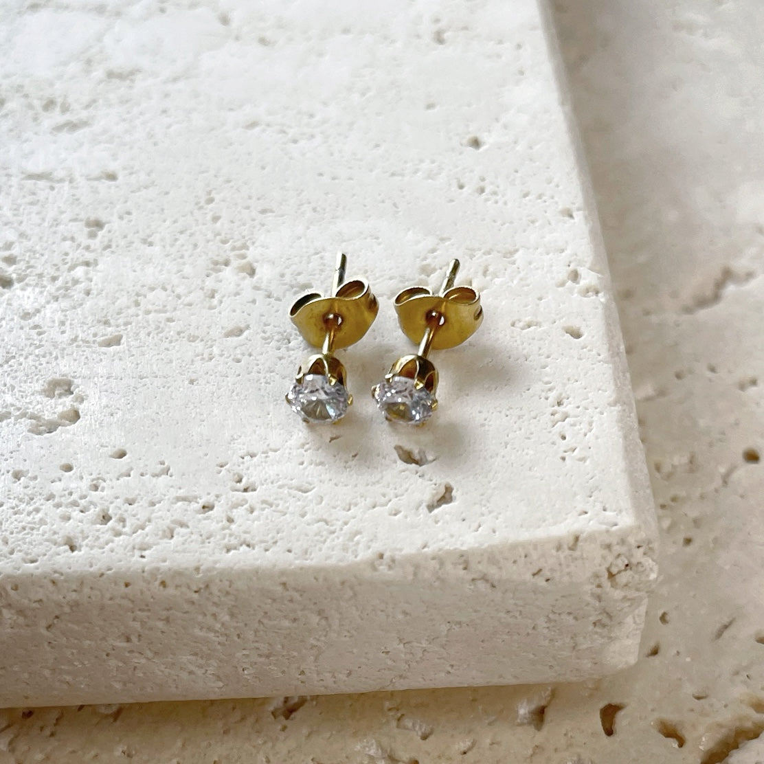Crystal Stud Earrings Gold Plated 4mm