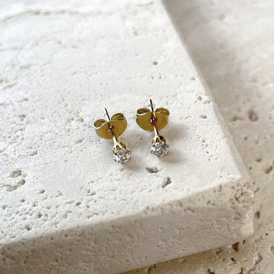 Crystal Stud Earrings Gold Plated 3mm